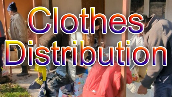 Distributing clothes to villagers